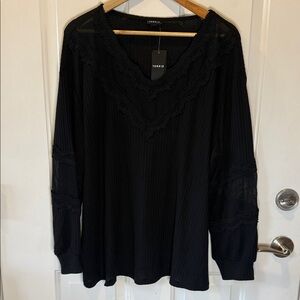 Torrid Black Shirt with Sheer Lace Accents